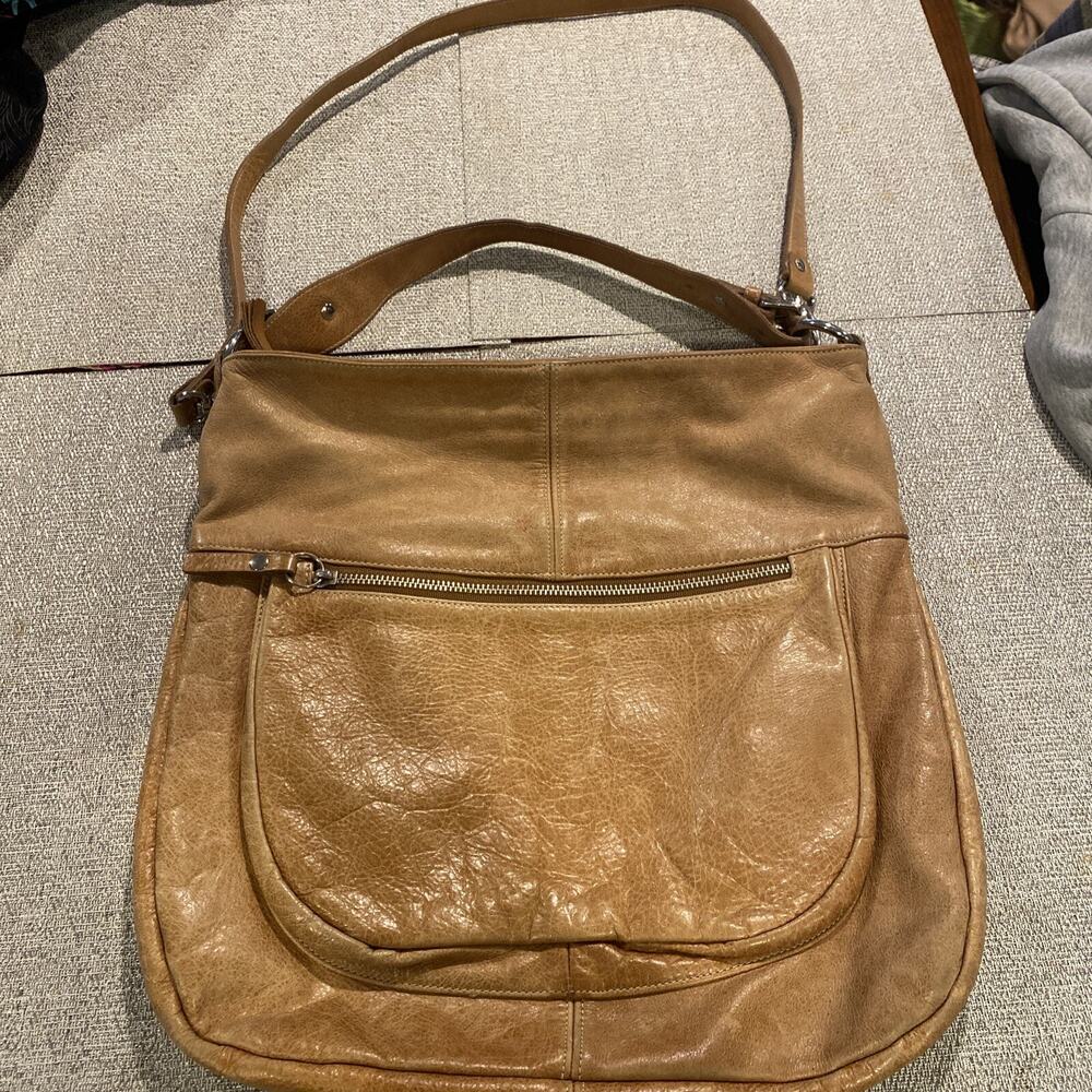 Nine West Large Crossbody & Top Handel Purse Tan Leather Euc